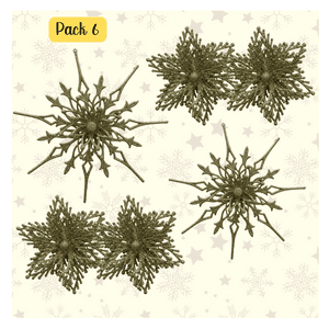Genérico - Set 6 Copos / Flores De Nieve Adornos De Navidad Brillantes Adorno Árbol Dorado