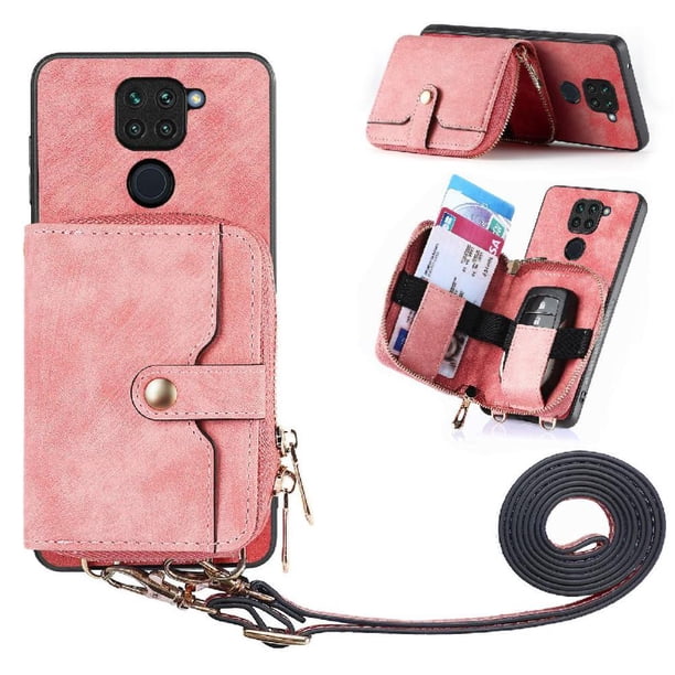 Funda Tipo Cartera con Correa Cruzada para Xaiomi Redmi Note 9 4G Protección Contra Golpes Rosa