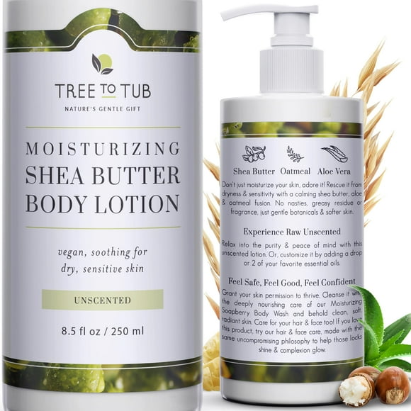 Loción corporal Tree to Tub con manteca de karité sin perfume para piel seca