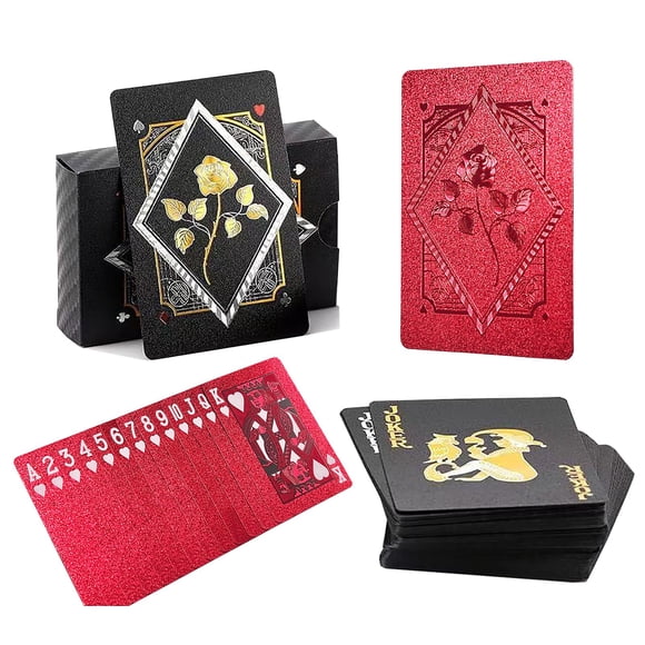 Cartas De Juego 2 Barajas Duraderas Impermeables De Pvc Rojo Y Negro