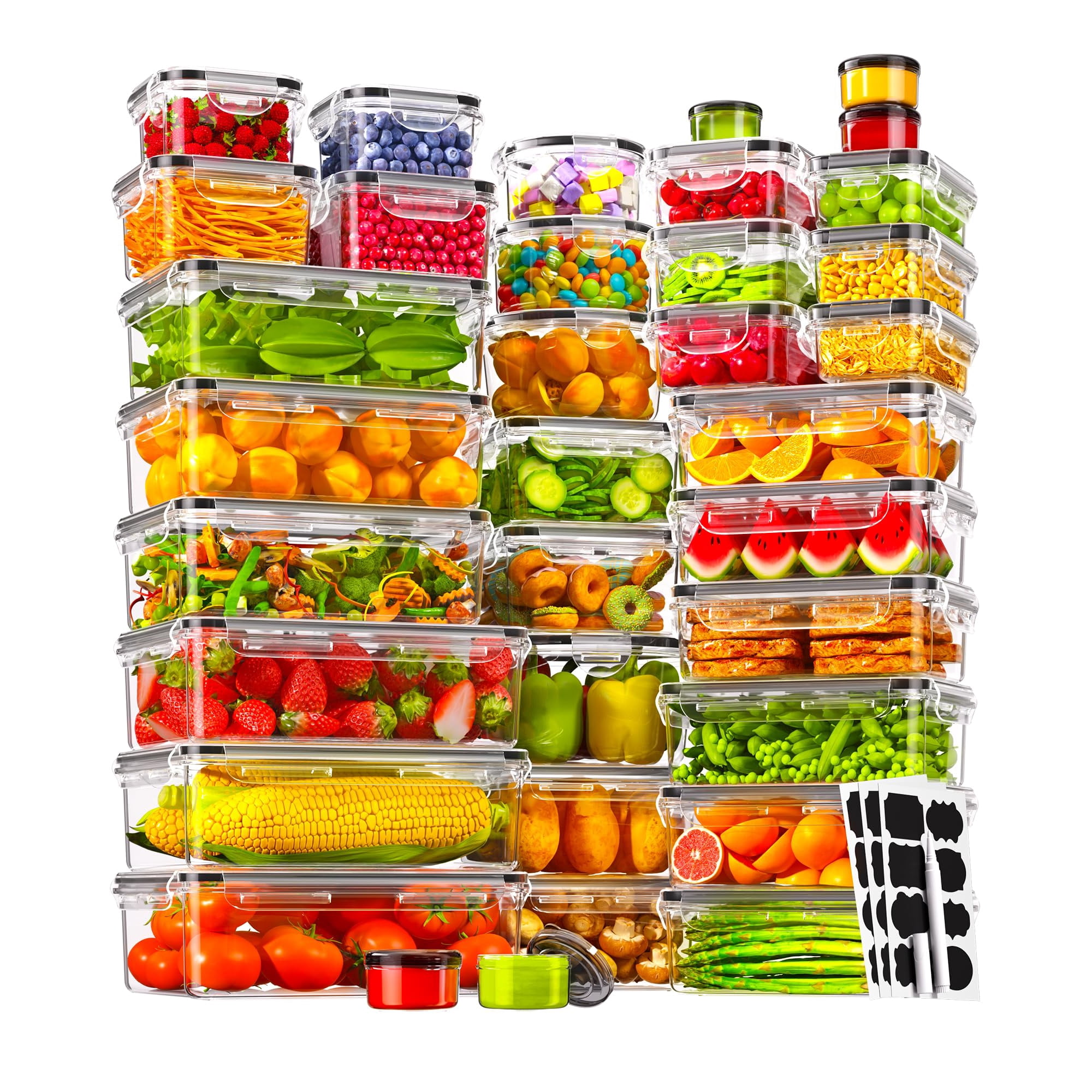 Recipientes De Almacenamiento De Alimentos Kemethy 70 Unidades Sin Bpa Con Tapas