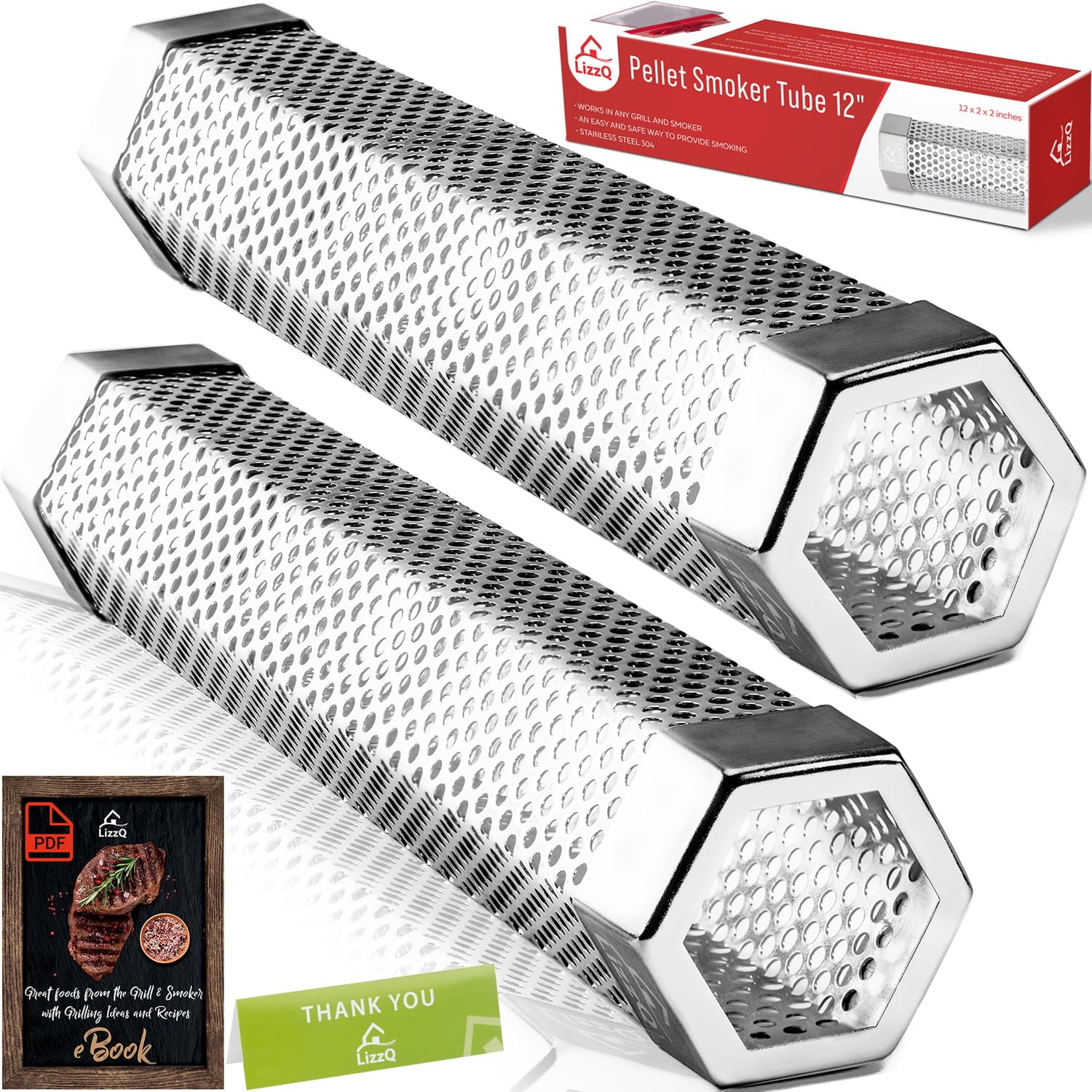 Lizzq - Tubo Ahumador De Pellets Premium 12 Cm De Acero Inoxidable 304