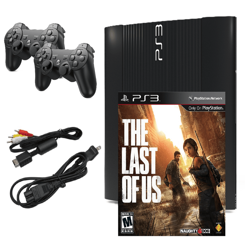 Restored Sony Playstation 3 Ps3 Console Super Slim 250gb Black With Last Of Us & Two Retrofam Controllers (refurbished)