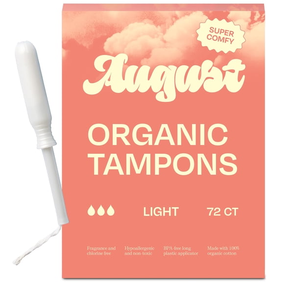 Tampones August Light, paquete de 72 unidades, 100% algodón orgánico, para mujer