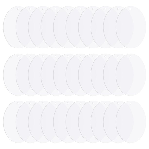 Blancos de Círculo de Acrílico de 3.5 Pulgadas, 30 Paquetes de Adornos de Disco Redondo Transparente con Agujero, Transparente