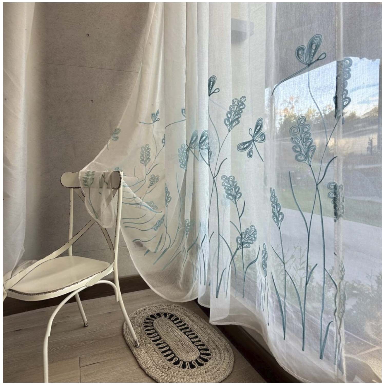 Wyj Hogar - Set De 02 Visillos Bordados Con Argollas 140x230 Cm Mod06