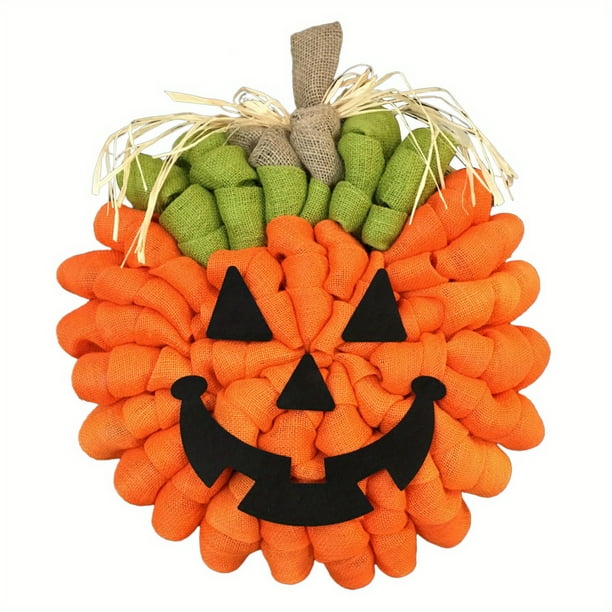 1pc, 12inch Halloween Wreath Witch Moon Wreath Halloween Pumpkin Wreath Halloween Pairing Pendant Door Hanger Porch Decoration Halloween Decorations (Pumpkin Head)