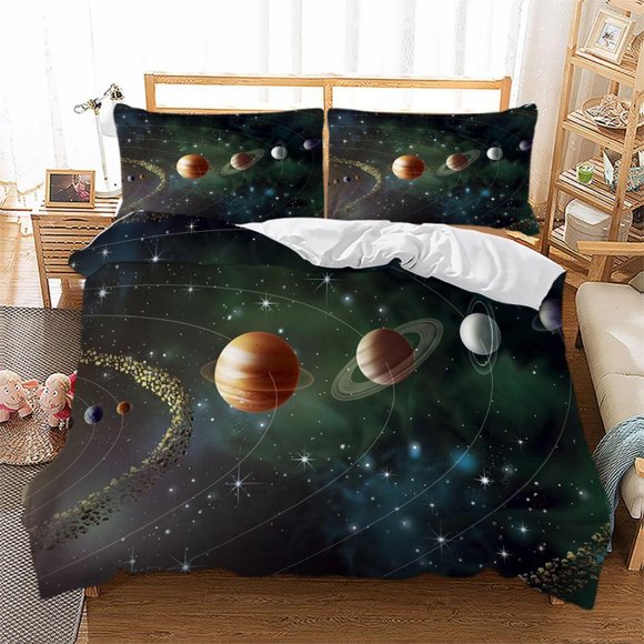 Galaxy Planet Space Universe Quilt Duvet Cover Set Comforter Cover Bedclothes3-Piece Bedding Set
