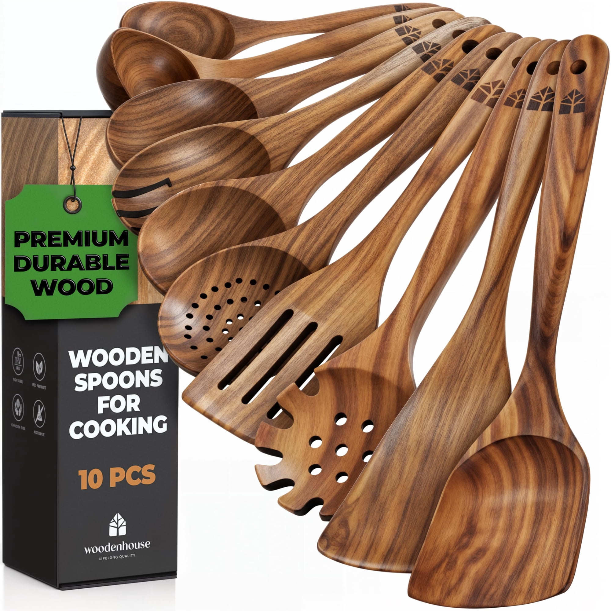 Juego De Utensilios De Cocina Woodenhouse, 10 Cucharas De Madera De Teca