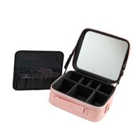Ioensy - Caja De Maquillaje Organizador Bolsa De Maquillaje Portátil Con Espejo Para Mujer Vanidad Viaje Rosa