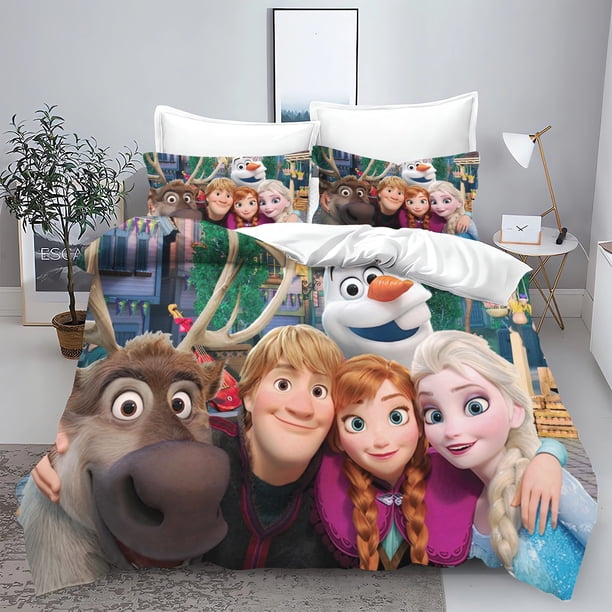 Frozen Princess Elsa and Aina Anime Duvet Cover Set Comforte Printed Cartoon Twin Size Bedding Sets Christmas Gifts 3-piece