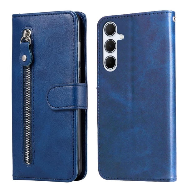 Funda con Cremallera para Samsung Galaxy A56 5G, Carcasa Cartera de Cuero PU con Soporte y Tarjetero