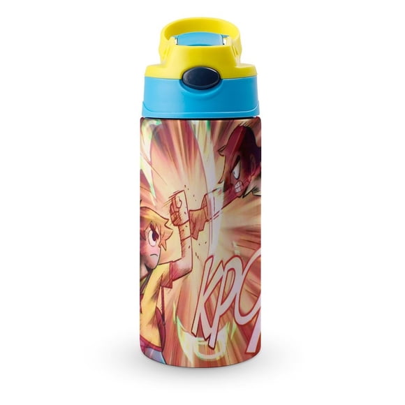 Scott Pilgrim Botella de Agua con Tapa Pop Top de Un Toque, Acero Inoxidable, a Prueba de Fugas, para Deportes, Botella Infantil azul 12 oz