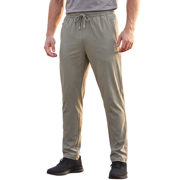INSPIRE CHIC Pantalones de chándal ligeros para hombre con bolsillos con cremallera para correr y gimnasio, S caqui oscuro