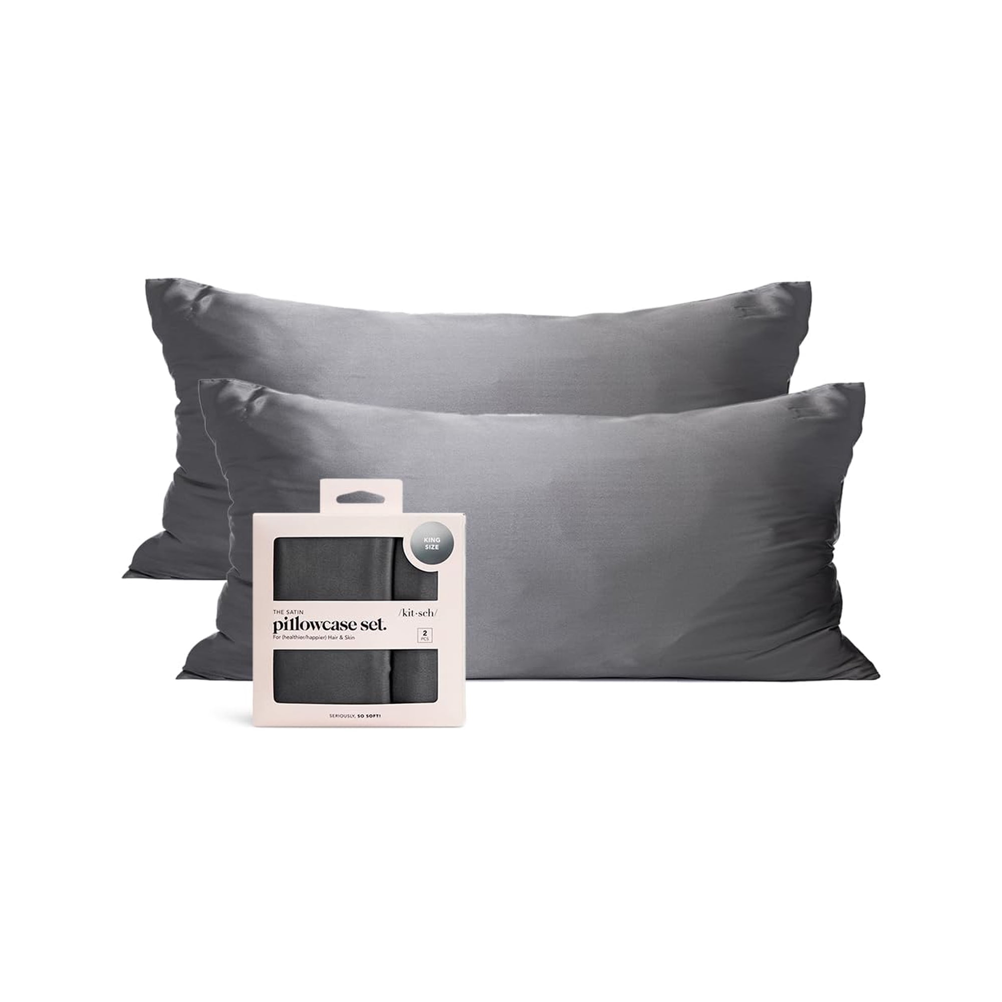 Funda De Almohada Kitsch De Satén Tamaño Queen De 50 X 90 Cm Con Cremallera, 2 Unidades, Color Gris