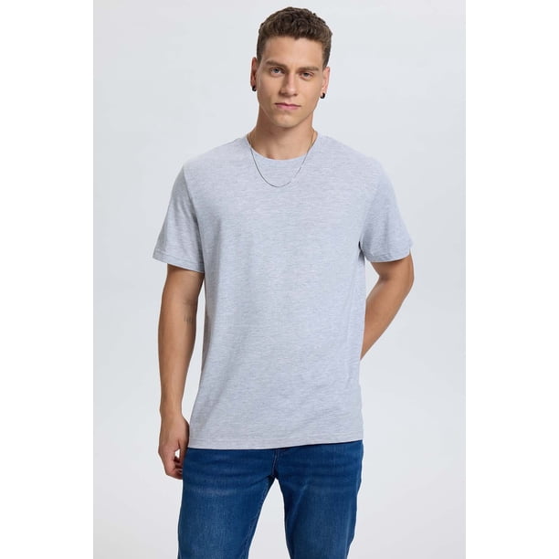 Polera Hombre Regular Fit Básica Gris Melange