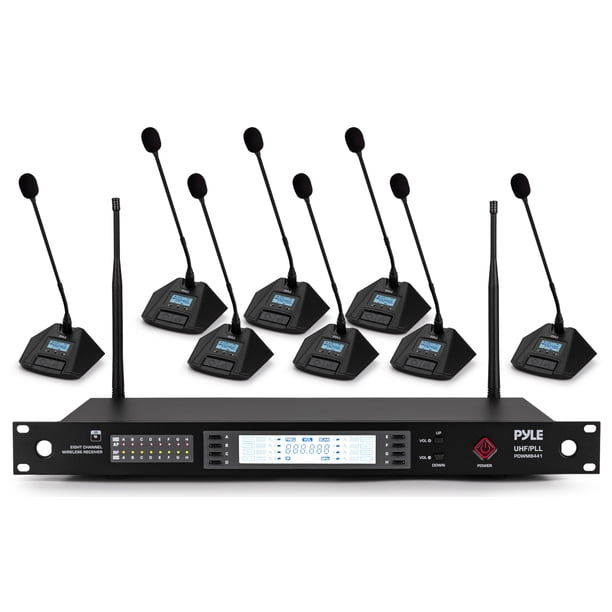 Sistema de micrófonos inalámbrico UHF de 8 canales Pyle, alcance de 300 pies (91 m)