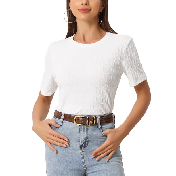 Camiseta de Mujer NOMADIC NOOK Cuello Redondo Manga Corta Básica Casual Texturizada XS Blanca