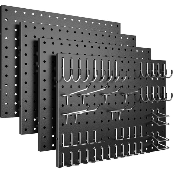 Spampur Peg Board, paneles metálicos negros, paquete de 4