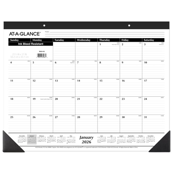Calendario de escritorio AT-A-GLANCE 2026 mensual 55 x 43 cm grande