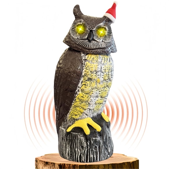 Escultura solar de búho Ugold de 43 cm con sensor de movimiento y gorro navideño