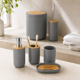 thumbnail image 5 of Set de Baño 6 Piezas Moderno Gris con Bambú Incluye Basurero y Dispensador, 5 of 8