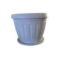 Genérico - Macetero Redondo Con Plato 30Cm Blanco Marmolado