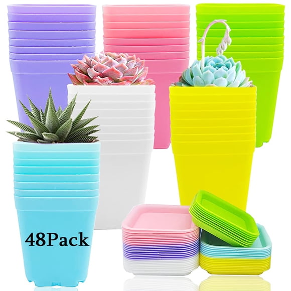 Maceta de plástico Haawooky de 7.6 cm con platos, 48 piezas para jardín