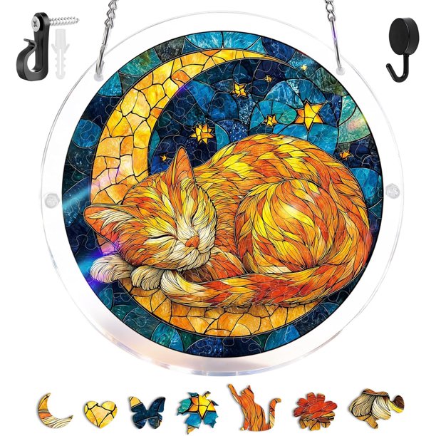Atrapasol puzle acrílico 2 uds 83 piezas efecto vitral decoración ventana hogar