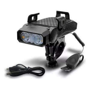 Defensor - Luz Led Bicicleta Delantera, Bocina Porta Celular, 4000 Mah. Color Negro
