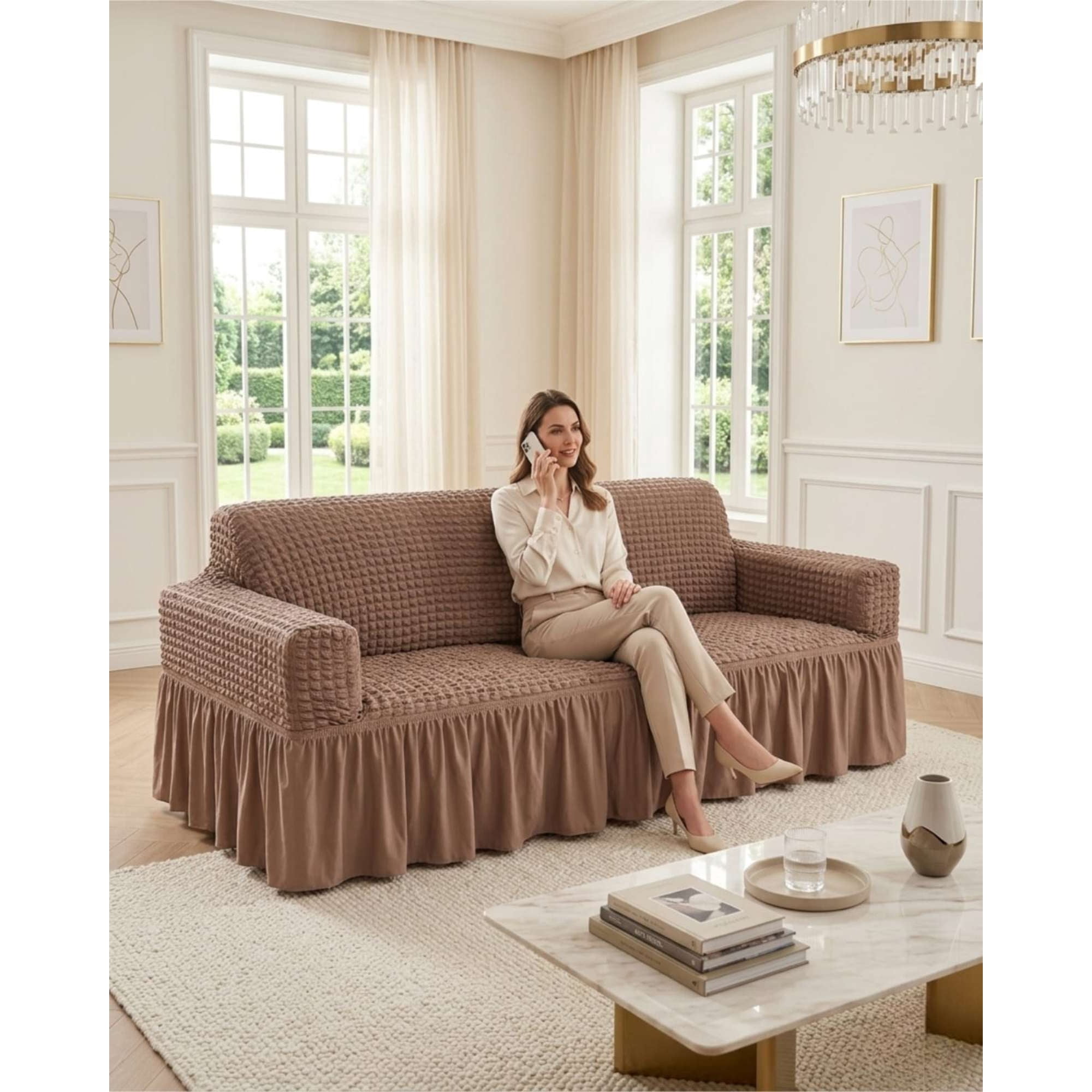 Mylhogar - Protector De Sillón Turco 2 Cuerpos Diseño Elegante