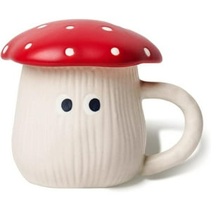 Veat00L - Bonita Taza De Hongos Con Tapa, Cubierta De Paraguas Esmaltado Hecha A Mano Y Ojos, Tazas De Leche De Cerámica Mate De Seguridad. El Mejor Regalo Para Mujeres Y Niñas