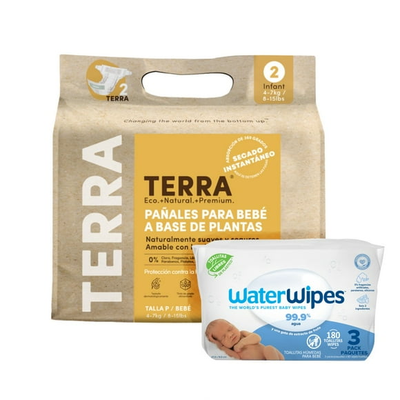 Pack Pañales Terra P 22 Uns + Tripack Toallitas Waterwipes