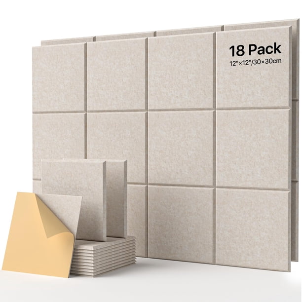 Paneles de pared insonorizados Soundsbay, paquete de 18, 30 x 30 x 1 cm, color beige