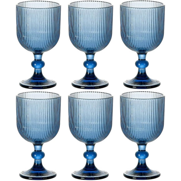 Set de 6 Copas de Vino de Cristal Azul (300 ml)