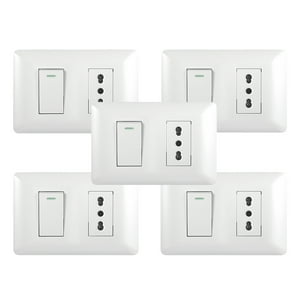 Genérico - Pack 5 Tomacorriente Simple 10/16A 250V + Interruptor Simple 9/12 10A Blanco