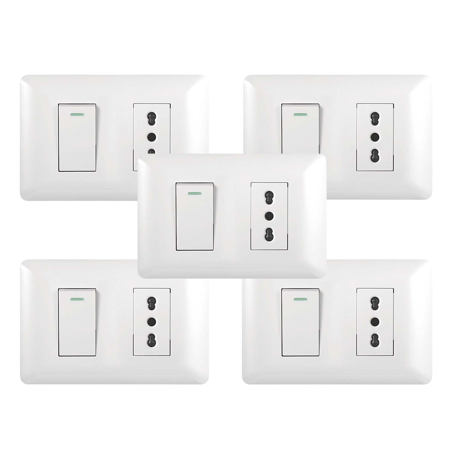 Genérico - Pack 5 Tomacorriente Simple 10/16a 250v + Interruptor Simple 9/12 10a Blanco
