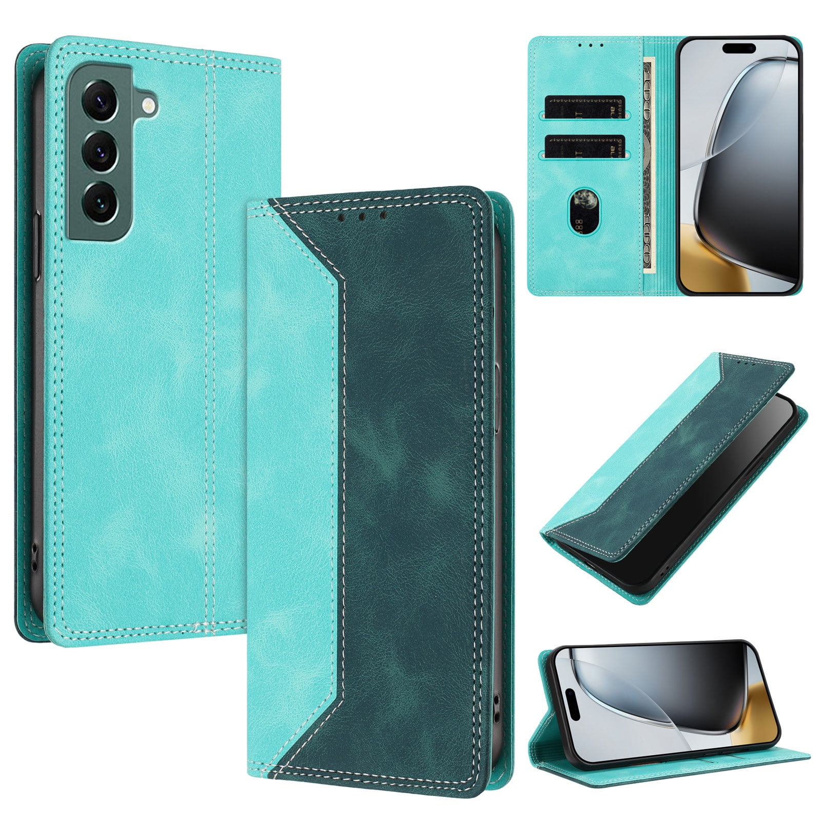 Funda Foxdock Para Samsung Galaxy S22 De Cuero Premium Bicolor Con Ranuras Rfid, Carcasa Tipo Billetera Antigolpes Y Soporte Plegable