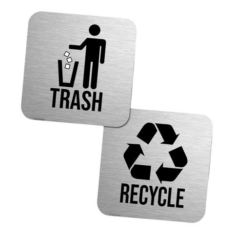 Ioensy - Kit De 2 Piezas De Letreros De Reciclaje Y Basura, Accesorios Ligeros De Acero Inoxidable