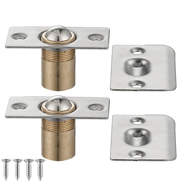 JQK Herraje de cierre de bola para puerta de armario, captura de acero inoxidable ajustable con placa de golpe, acabado satinado cepillado, paquete de 2, HBC100-P2