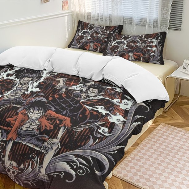 Monkey D Luffy Bed Duvet Cover Funny Anime Cartoon Bedding Sets Lightweight 3 Piece Comforter Sets