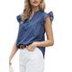 thumbnail image 4 of INSPIRE CHIC Top de Mezclilla sin Mangas para Mujer con Mangas Volantes Lindas, Cuello en V con Cuello, Blusa Casual de Jean S Azul, 4 of 6