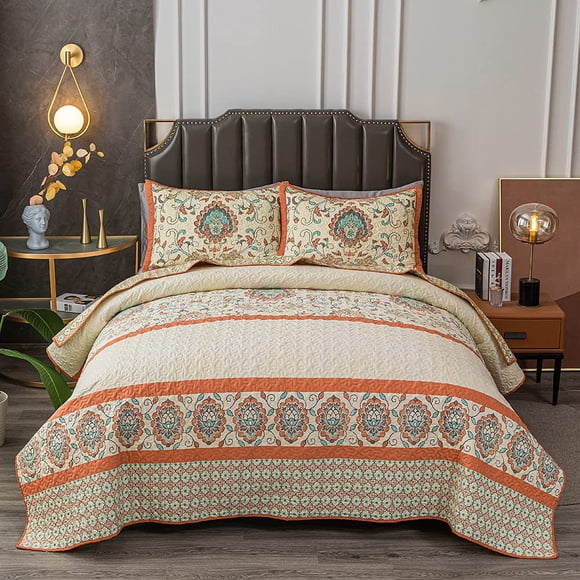 Juego de colcha BEITE FIBER Bohemian King Size con 1 colcha y 2 fundas rojas