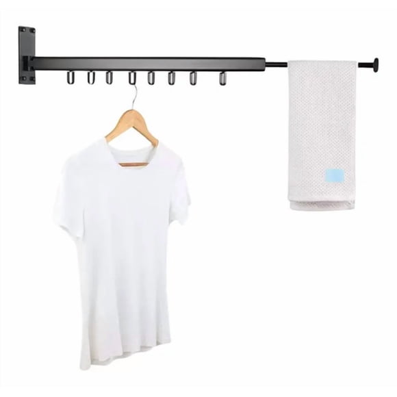 Tendedero Ropa Retráctil Pared 8 Ganchos 90cm Negro Plegable Negro