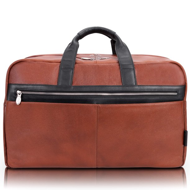 Bolsa de viaje Duffel McKlein WELLINGTON de cuero de ternera con textura pebble, 21" de dos tonos