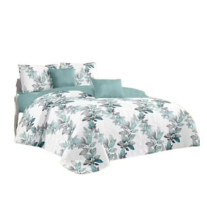 Genérico - Cubrecama Quilt Verano King - Blanco Hojas Bicolor Kfl581