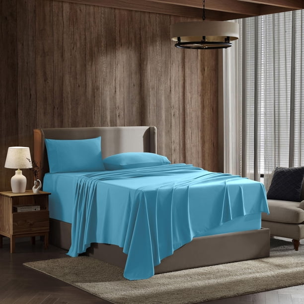 Juego de sábanas Nestl para cama queen size, 4 piezas, bolsillo profundo, azul brillante