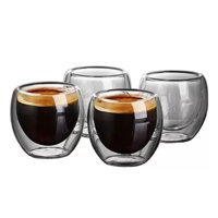 Importclick - Juego 4 Tazas Mug Café Vidrio Doble Pared Térmico 80 Ml
