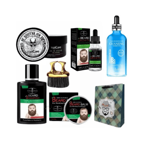 Aichun Beauty,Maxcare,Guanjing - Kit Barbería Aceite Bálsamo Shampoo Gel Cepillo Loción