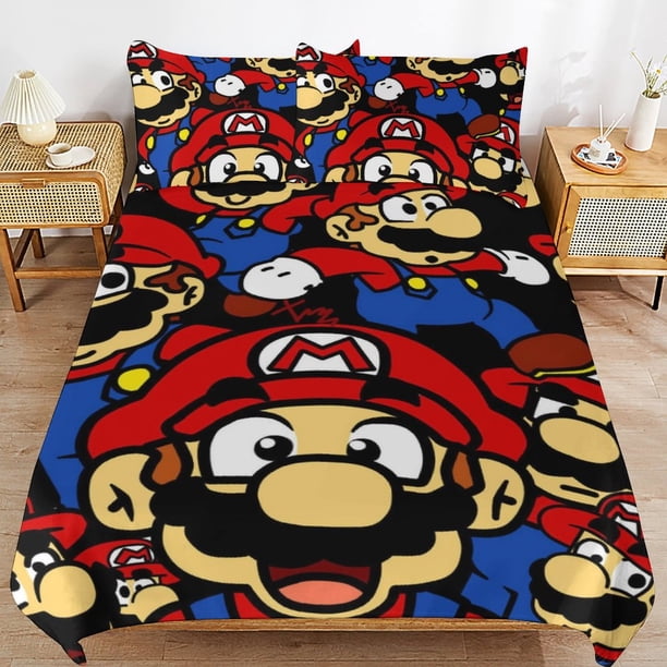 Super Mario 3-Piece Comforter Set for Bedroom Super Mario Bedding Set for Kids Adults Soft Microfiber Duvet Cover Set with Zipper Closure